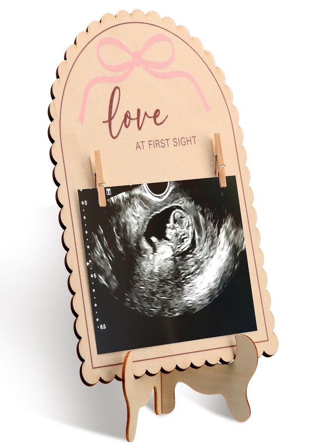 فيسينبال إطار صور الموجات فوق الصوتية الخشبي من فيسينبال، مزين بفيونكة وردية - لافتة مزدوجة الجوانب من كوكيت لإعلان حملك - إطار صور الموجات فوق الصوتية لتزيين غرفة الأطفال وهدية حمل للأمهات لأول مرة - Image 1